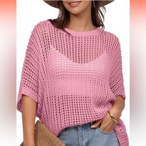 Crochet Short Sleeve Mesh Knit Sweater Shirt